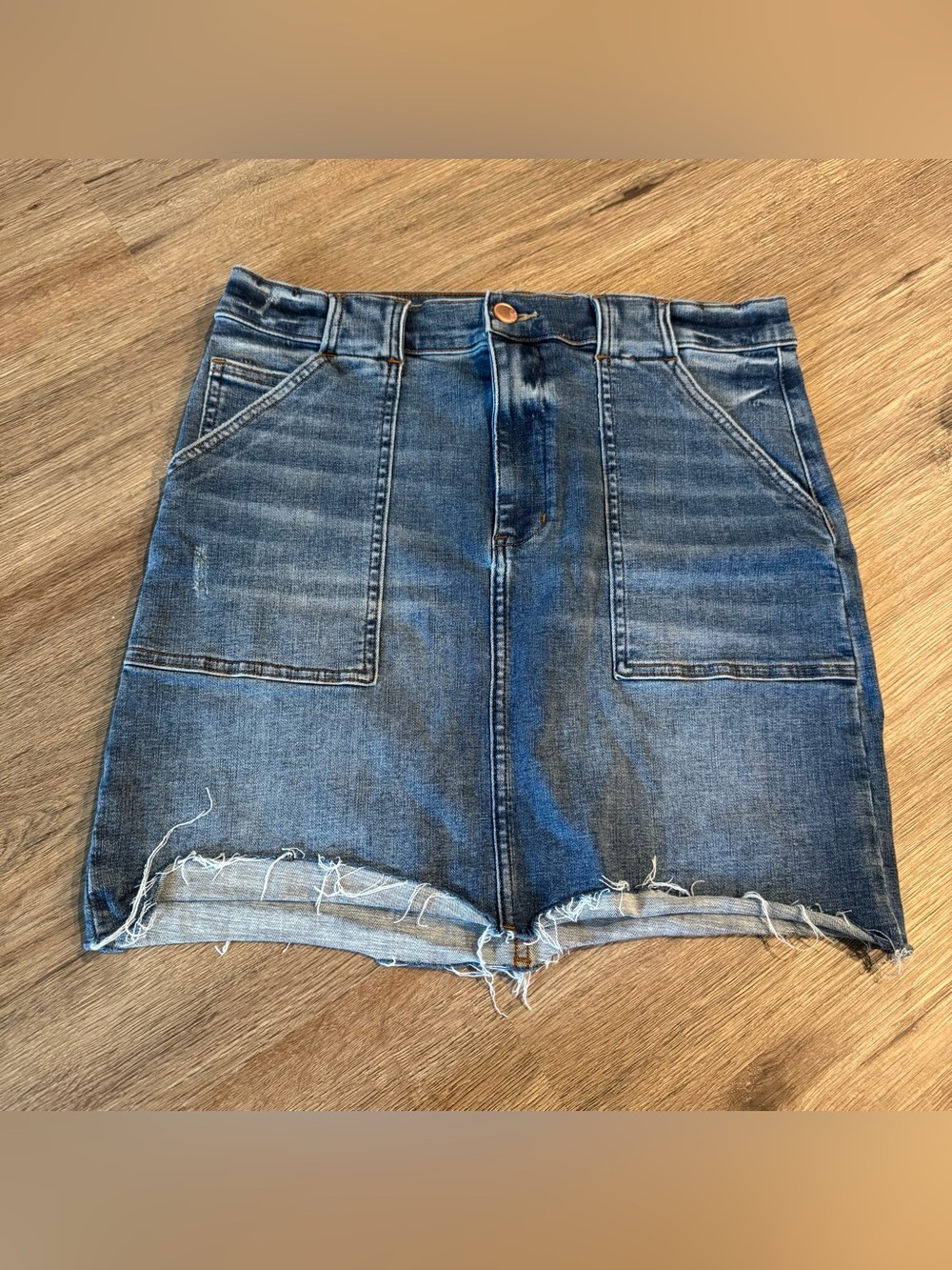 Frayed Hem Blue Denim Mini Skirt